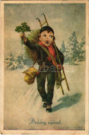 T2/T3 1940 Boldog újévet! Kéményseprő / New Year Greeting, Chimney Sweeper (EK) - Unclassified