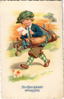 T2/T3 1930 Szívélyes üdvözlet Névnapjára / Name Day Greeting Card, Boy With Golf Clubs (EK) - Non Classificati