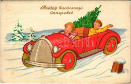 T2/T3 1940 Boldog Karácsonyi ünnepeket / Christmas Greeting Art Postcard, Automobile (EK) - Zonder Classificatie