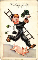 T3 1936 Boldog új évet! Kéményseprő és Malac / New Year Greeting, Chimney Sweeper And Pig S: Mallász Gitta - Non Classés