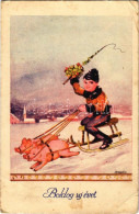 T3 1943 Boldog új évet! Malac Szán / New Year Greeting, Pig Sled S: Bernáth (EB) - Unclassified