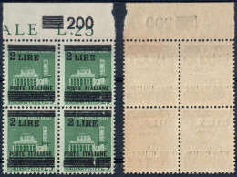 LUOGOTENENZA 1945 QUARTINA MONUMENTI DISTRUTTI SOPR.L. 2 / C. 25 VARIETÀ SOPRASTAMPA + IN ALTO MNH SASSONE 525b/525 - Neufs