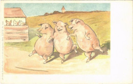 ** T2/T3 Dancing Pigs. New Year Greeting Art Postcard. Lith.-Artist. Anstalt München (vorm. Gebrüder Obpacher) Serie XXV - Sin Clasificación