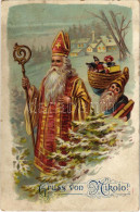 ** T2/T3 Gruss Von Nikolo! / Christmas Greeting Art Postcard With Saint Nicholas And Dwarves. Litho (EK) - Unclassified