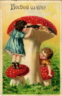 T3 1911 Boldog Újévet! / New Year Greeting Art Postcard With Children And Mushroom (EB) - Unclassified