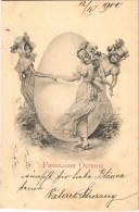 T4 1900 Fröhliche Ostern! / Easter Greeting Art Postcard, Ladies Dancing Around A Giant Egg. M. Munk Wien (vágott / Cut) - Unclassified