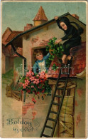 T4 1908 Boldog Újévet / New Year Greeting Card, Chimney Sweeper, Ladder, Clover. M.S.i.B. 13955. Litho (apró Lyuk / Tiny - Unclassified