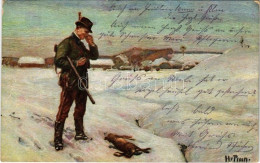 T3 1916 Hunter With Dead Fox In The Snow. K.V.B. Serie 9013. Artist Signed (szakadás / Tear) - Unclassified