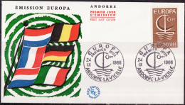 Europa CEPT 1966 Andorre Français - Andorra FDC1 Y&T N°178 - Michel N°198 - 60c EUROPA - 1966