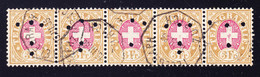 1881 3 FR Braun-rosa Gestempelter 5er Streifen Mit Perfin "T", Thoman, ZH. KAT Nr. 18. - Telegrafo