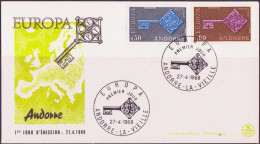 Europa CEPT 1968 Andorre Français - Andorra FDC2 Y&T N°188 à 189 - Michel N°208 à 209 - 1968