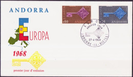 Europa CEPT 1968 Andorre Français - Andorra FDC4 Y&T N°188 à 189 - Michel N°208 à 209 - 1968