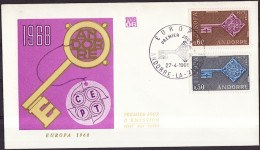 Europa CEPT 1968 Andorre Français - Andorra FDC9 Y&T N°188 à 189 - Michel N°208 à 209 - 1968