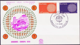 Europa CEPT 1970 Andorre Français - Andorra FDC1 Y&T N°202 à 203 - Michel N°222 à 223 - 1970