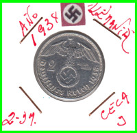 GERMANY - ALEMANIA DEUTFCHES REICH MONEDA DE 2.00 REICHSMARK AÑO 1938 MONEDA DE PLATA HINDENBURG –AGUILA Y ESBALTICA - 2 Reichsmark