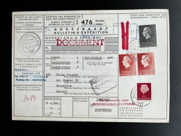 NETHERLANDS 1967 PARCEL CARD HAARLEM STATION TO BRUSSELS 20-04-1967 NEDERLAND - Covers & Documents