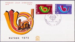 Europa FDC 1973 Andorre Français - Andorra FDC1 Y&T N°226 à 227 - Michel N°247 à 248 - 1973