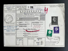 NETHERLANDS 1966 PARCEL CARD AMSTERDAM VERHULSTSTRAATTO BRUSSELS 21-09-1966 NEDERLAND - Lettres & Documents