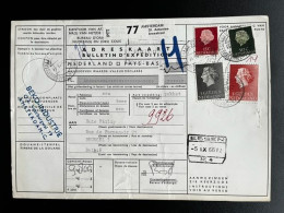 NETHERLANDS 1966 PARCEL CARD AMSTERDAM ANTONIESBREESTRAAT TO BRUSSELS 02-09-1966 NEDERLAND - Cartas & Documentos