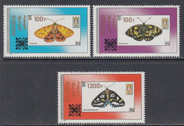 2019 Mongolia Butterflies Moths OVERPRINTS Complete Set Of 3 MNH - Mongolie