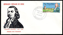 CONGO(1980) Chappé. Mechanical Telegraph On Castle. Unaddressed FDC With Cachet And Thematic Cancel. Scott No 525, Yvert - FDC