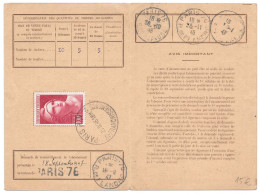 FRANCE 1946 YT 753 100F Marianne GANDON Seul Sur Carte Abonnement PTT PARIS 76 Rue De Flandre - Lettres & Documents