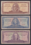 CUBA LOTE 3 BILLETES DE 10/20/50 PESOS 1961 F (Firmados Por El Che) - Cuba