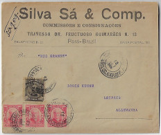 Brazil 1909 Cover From Belém To Leipzig Germany 4 Stamp Floriano Peixoto & Eduardo Wandenkolk By Steamer Rio Grande - Briefe U. Dokumente