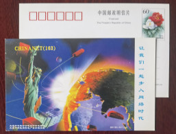 The Statue Of Liberty,Map Of North America,China 2001 Dalian Telecom The Internet Age Advertising Pre-stamped Card - Géographie