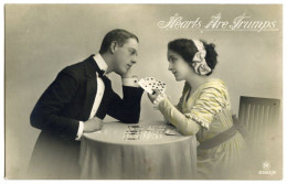 HEARTS ARE TRUMPS - ROMANTIC COUPLE PLAYING CARDS / PWLLHELI, CROWN HOTEL, ABERSOCH, CARRIER - Cartes à Jouer