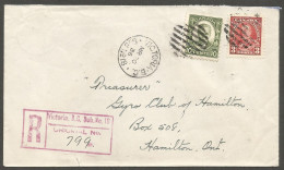 1936 Registered Cover 13c Cartier/Pictorial Victoria Sub No 18 BC Hamilton Ontario - Histoire Postale