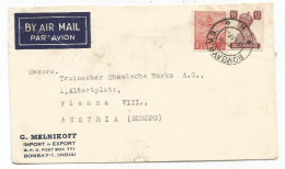 INDIA 2AS MIXTE 12 AS ENGLAND KING LETTRE COVER AIR MAIL BOMBAY 1954 TO SUISSE - Brieven En Documenten