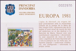 Europa 1981 Andorre Viguerie - Andorra Y&T N°BF(1) - Michel N°B(?) *** - Fête De La Vierge à Meritxell - Europese Gedachte