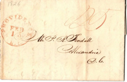 (N32) USA Cover  LAC 1826 - Providence Rhode Island To Alexandria Virginie - Red Cancel & 25 Cts Due - …-1845 Prefilatelia