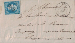 DORDOGNE - CADOUIN - LE 28-6-1865 - EMPIRE - N°22 -OBITERATION GC689 - ENTETE MONRIBOT AU BUGUE FER AVOINE SON EPICERIE. - 1849-1876: Periodo Clásico