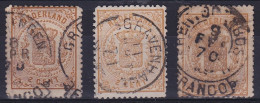 1869-1871 Wapenzegels 2 Cent Geel 3 Verschillende Tandingen NVPH 17 A - B - C - Gebruikt