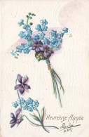 FLEURS PLANTES ARBRES - Heureuse Année - Fleurs Bleues Et Violettes - Carte Postale - Bloemen