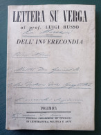 Lettere Su Verga Al Prof. Luigi Russo Ovvero Dell'inverecondia Polemica 1955 Piccola Collezione Di Opuscoli - Geschiedenis, Biografie, Filosofie