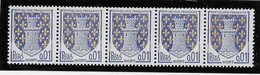 France N°1351A - Variété Jaune Décalé (fleurs De Lys) Bande De 5 - Neufs ** Sans Charnière - TB - Unused Stamps