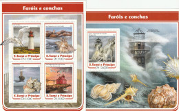 S. Tome & Principe - Shells Birds Fari Lighthouse Phares Leuchtturm Set NMH - Phares