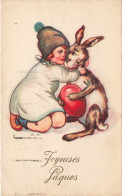 FÊTES ET VOEUX - Joyeuses Pâques - Une Enfant Et Un Lapin - Œuf De Pâques - Carte Postale Ancienne - Pâques