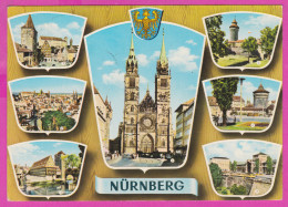 293276 / Germany BRD Nürnberg St.-Lorenz-Kirche Burg Hauptbahnhof Sinwellturm PC USED 1967 -30 Pf. Europa CEPT Zahnräder - Neuburg