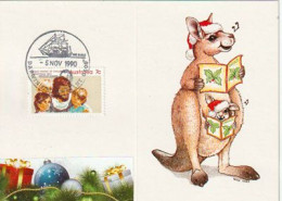 Australian Kangaroo Singing Christmas Carols In Darwin (NT)  Special Cancel Charles Darwin & HMS Beagle Sailing Ship - Cartas Máxima