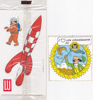 Lot Autocollants Tintin - Lu On A Marché Sur La Lune  (neuf Sous Blister )- Et Professeur Tournesol Publicité Fruit D'or - Autocolantes