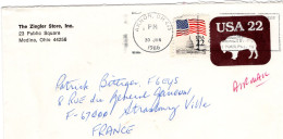 Entier USA 22  Bison  From Akron OH 443 To France - Other & Unclassified
