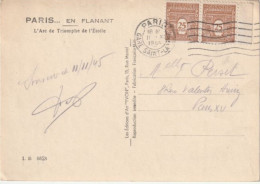 Arc De Triomphe, Carte Sous Affranchie 50c Au Lieu De 1f50 Non Taxée, Timbre à 1f Au Verso Non Oblitéré. - 1944-45 Triomfboog