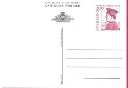 SAN MARINO - INTERO CARTOLINA POSTALE "FEDERICO DA MONTEFELTRO*(INT. 48) - NUOVA - Postal Stationery