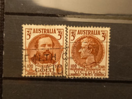 FRANCOBOLLI STAMPS AUSTRALIA AUSTRALIAN 1951 USED SERIE COMPLETE COMPLETA 100 ANNI ANNIVERSARY ORO VICTORIA OBLITERE' - Oblitérés