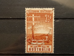 FRANCOBOLLI STAMPS AUSTRALIA AUSTRALIAN 1954 USED 100 ANNI ANNIVERSARY TELEGRAPO TELEGRAFO OBLITERE' - Used Stamps