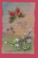 CARTE CELLULOÏD  AVEC FLEURS ET PAPILLON BONNE ANNÉE - Papillons